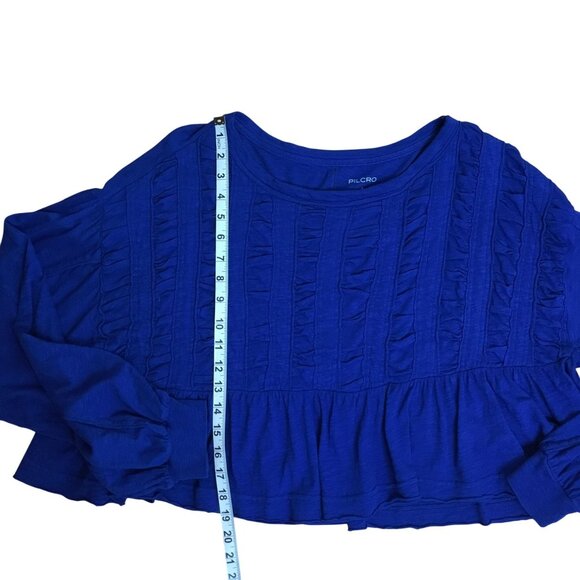 PILCRO ANTHROPOLOGIE Cobalt Blue Babydoll Peplum Top Cotton Boho Oversized S - Picture 4 of 7